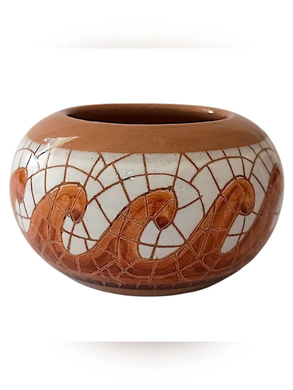MINI Tile Affect Bowl Vase Mosaic Pottery Handmade Miniature Wave Design Glazed - Picture 6 of 16